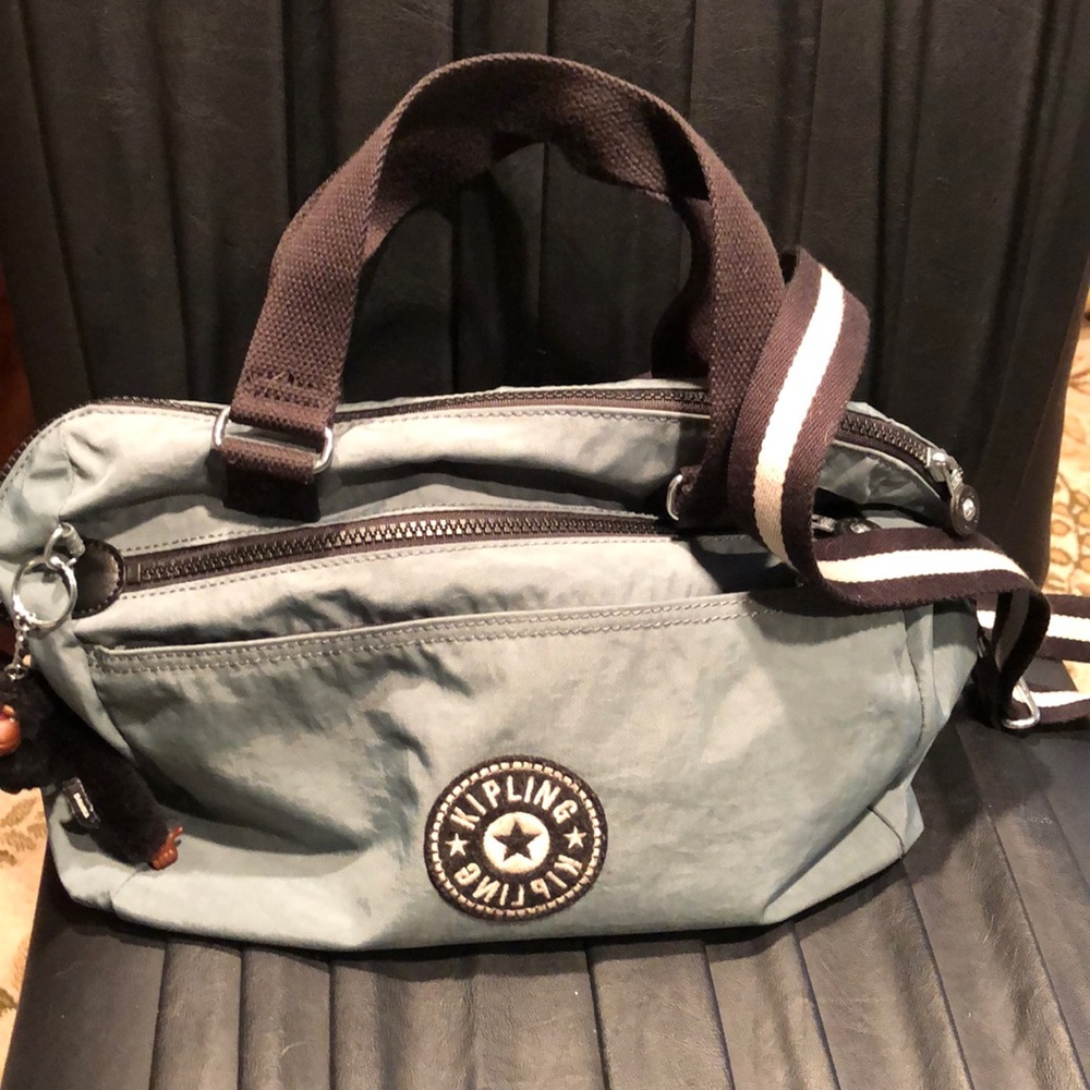 Kipling sage green dbl handle bag w/shoulder strap